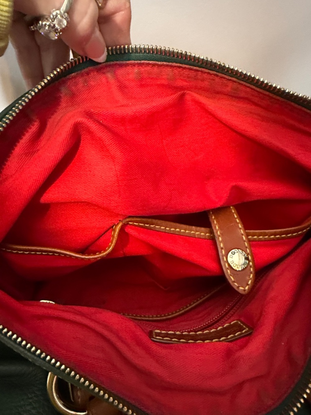 Dooney & Bourke Green Pebble Leather Satchel with Brown Trim and Tassel - Picture 7 of 9